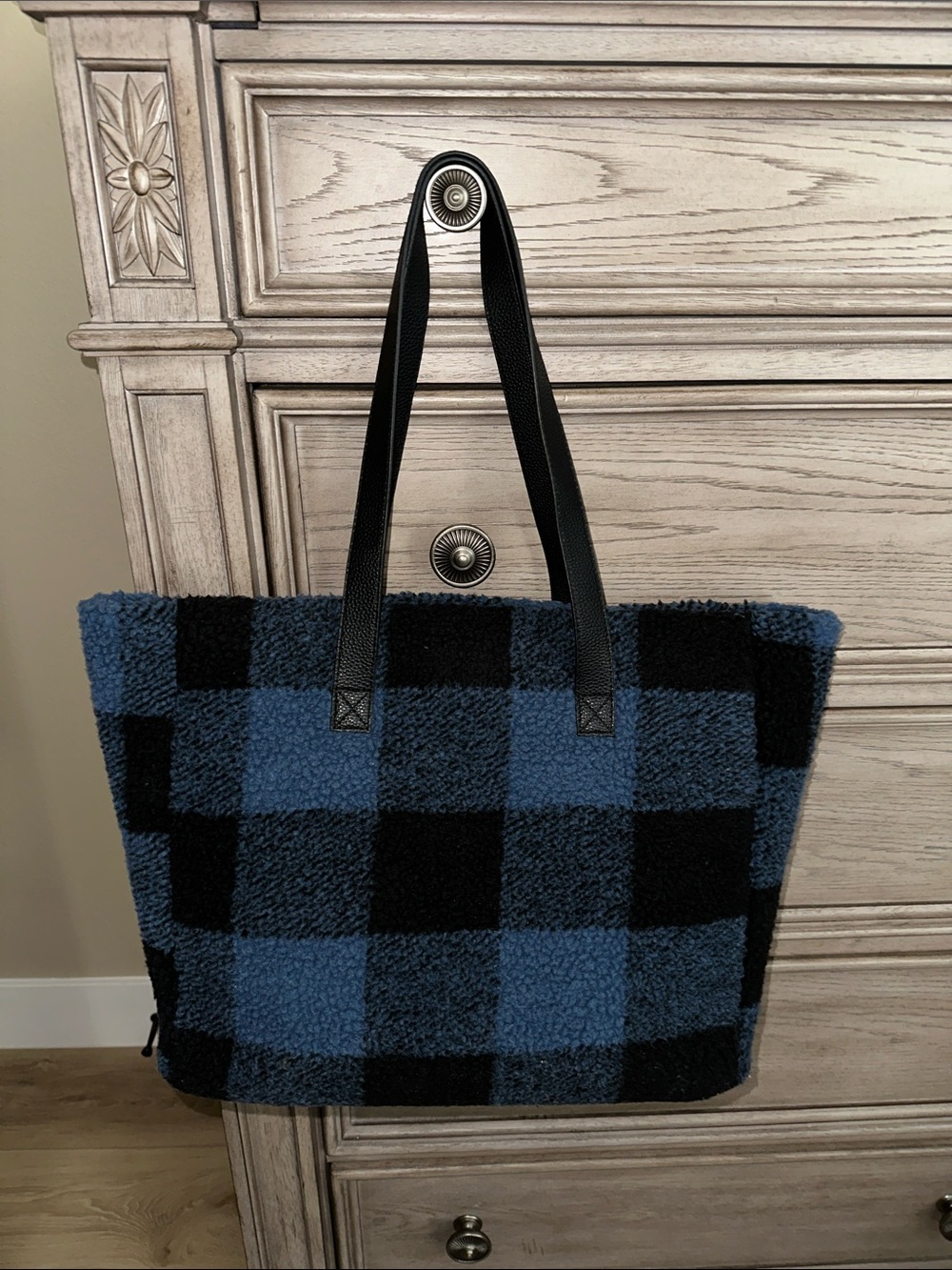 Blue & Black Check Tote Bag - Stylish Everyday  shopper tote